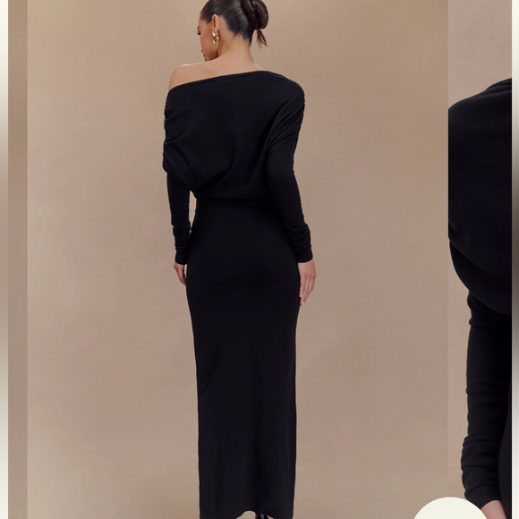 Meshki Asymmetric Long Sleeve Maxi Dress in Black - Picture 2 of 8